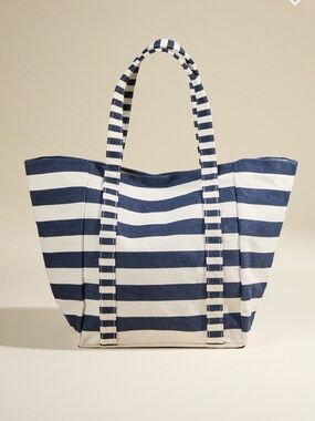 Altar'd State Navy and Cream Striped Canvas Tote